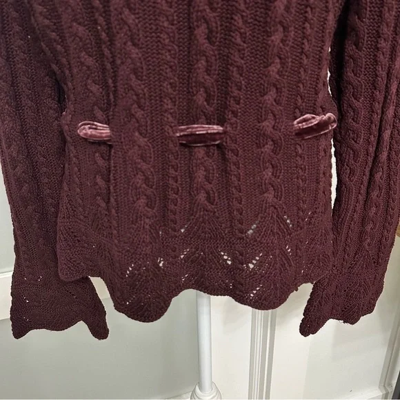 Lauren Ralph Lauren Cable Knit Cardigan Velvet Tie Waist SZ Large Quiet Luxury - Picture 9 of 10